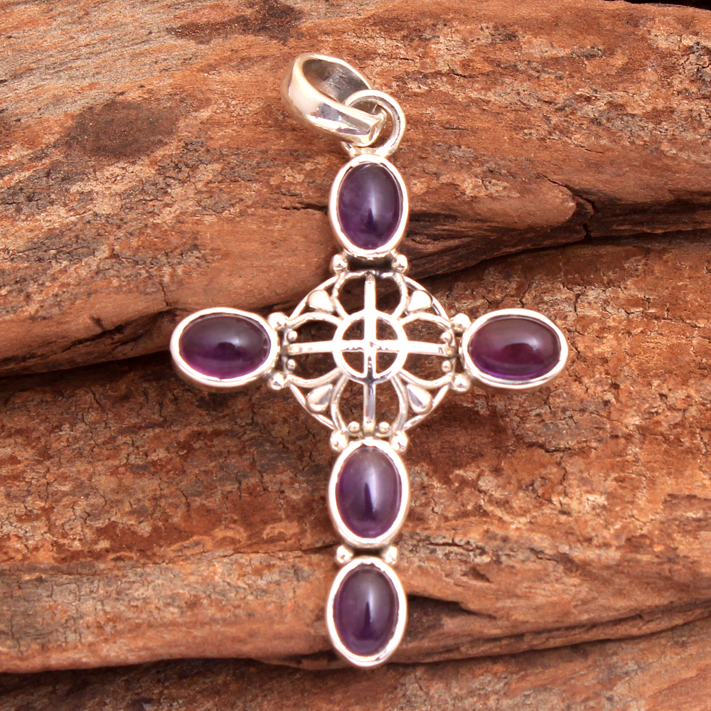 925 Stamped 925 Sterling Silver Amethyst Jewelry Anniversary Gift Cross Design Pendant Gemstone Pendant Gifts For Her Silver Charm Jewelry Silver Jewelry Silver Pendant