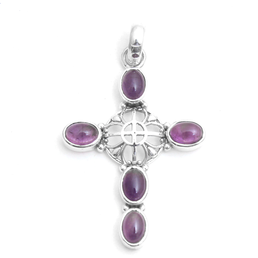 925 Stamped 925 Sterling Silver Amethyst Jewelry Anniversary Gift Cross Design Pendant Gemstone Pendant Gifts For Her Silver Charm Jewelry Silver Jewelry Silver Pendant