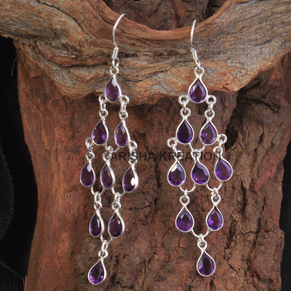 925 Sterling Silver Amethyst Earring Anniversary Gift Chandelier Collection Gift For Mum Handmade Jewelry Long Dangle Earring Silver Earring Women Jewelry