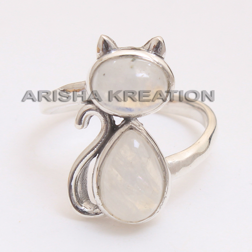 Animal Jewelry Birthday Gift Cat Ring Gift For Mum Handmade Jewelry Moonstone Gemstone Ring Natural Gemstone Silver Charm Jewelry Silver Ring Statement Ring