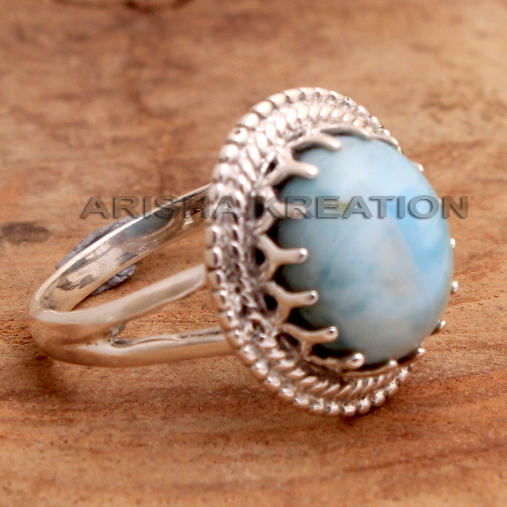 925 Silver Ring Anniversary Gift Blue Gemstone Ring Designer Ring Gemstone Ring Handmade Ring Larimar Gemstone Ring Larimar Jewelry Natural Gemstone Valentine Gift Wedding Ring