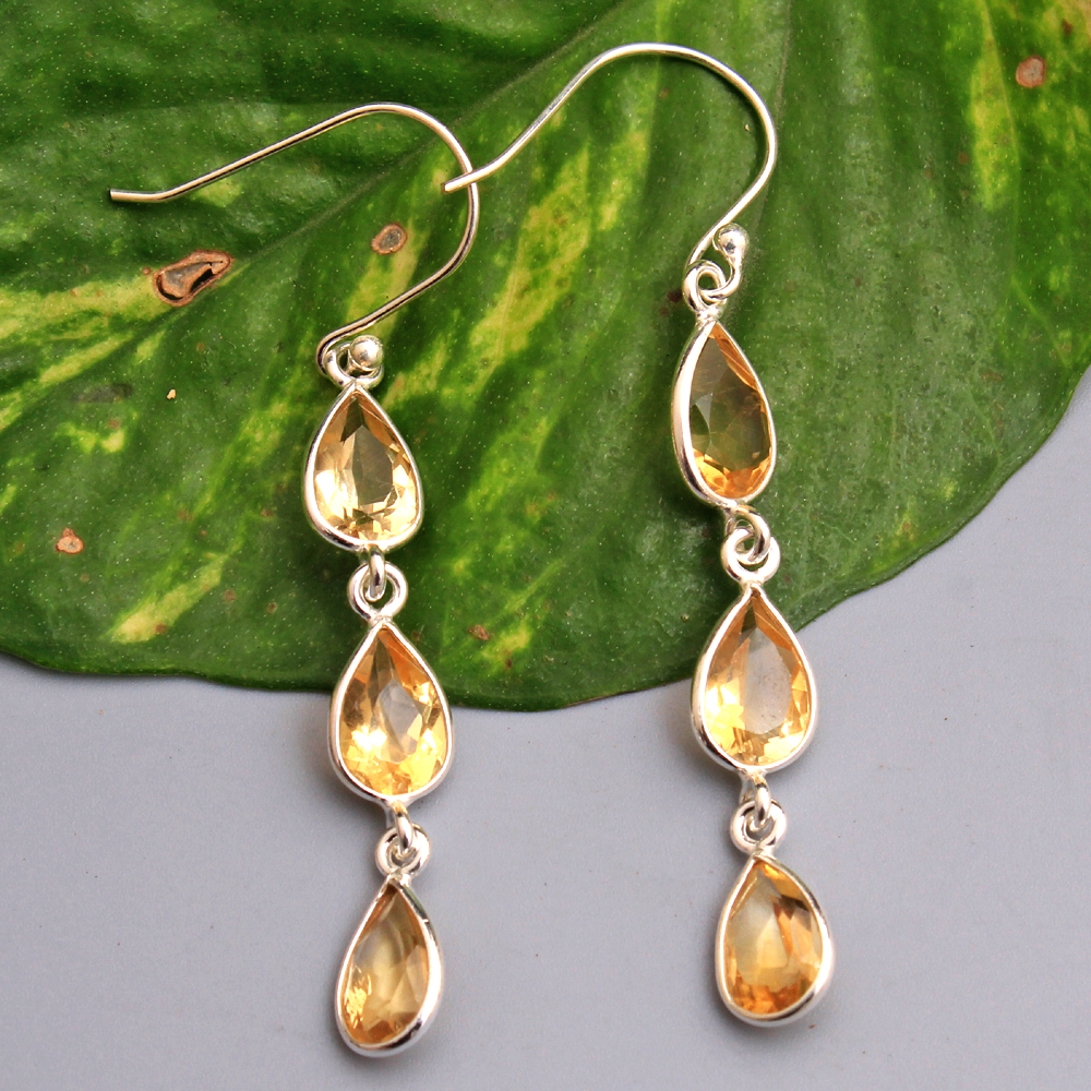 Citrine Gemstone Handmade Earring Pear Gemstone