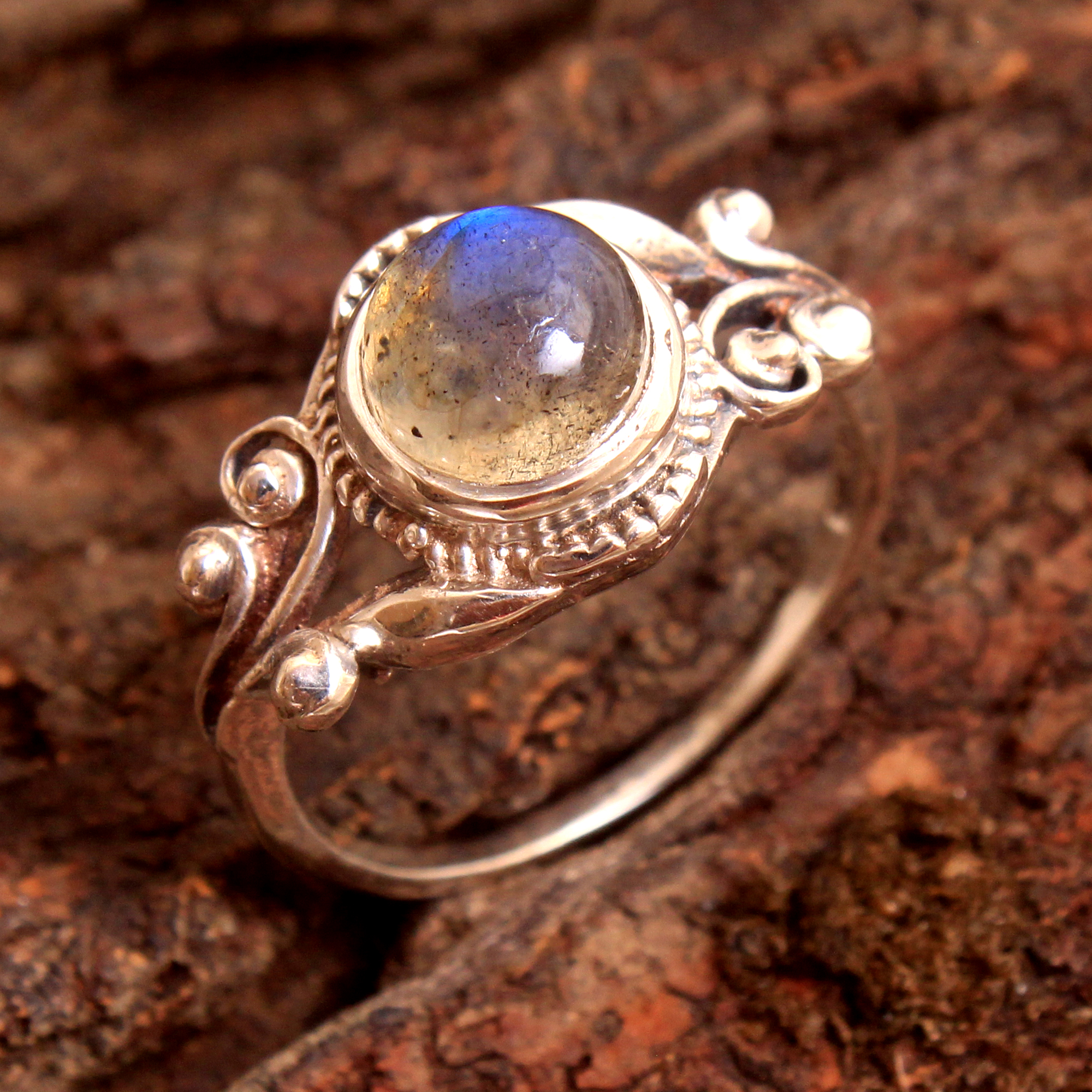 Gemstone  Jewelry Labradorite Ring Round Gemstone Ring Silver Charm Jewelry Silver Ring Statement Jewelry Women Ring