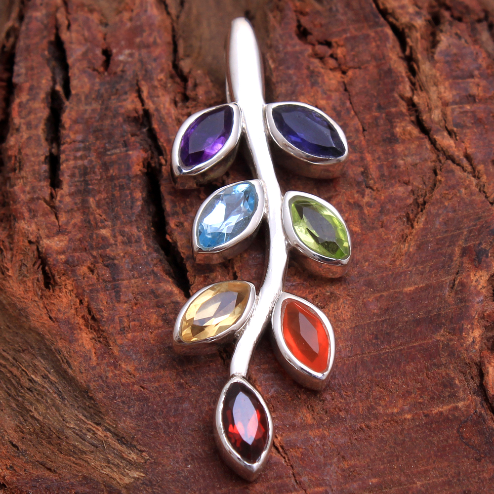 7stone Pendant Chakra Jewelry Marquise Shape Gemstone Multi Gemstone Pendant