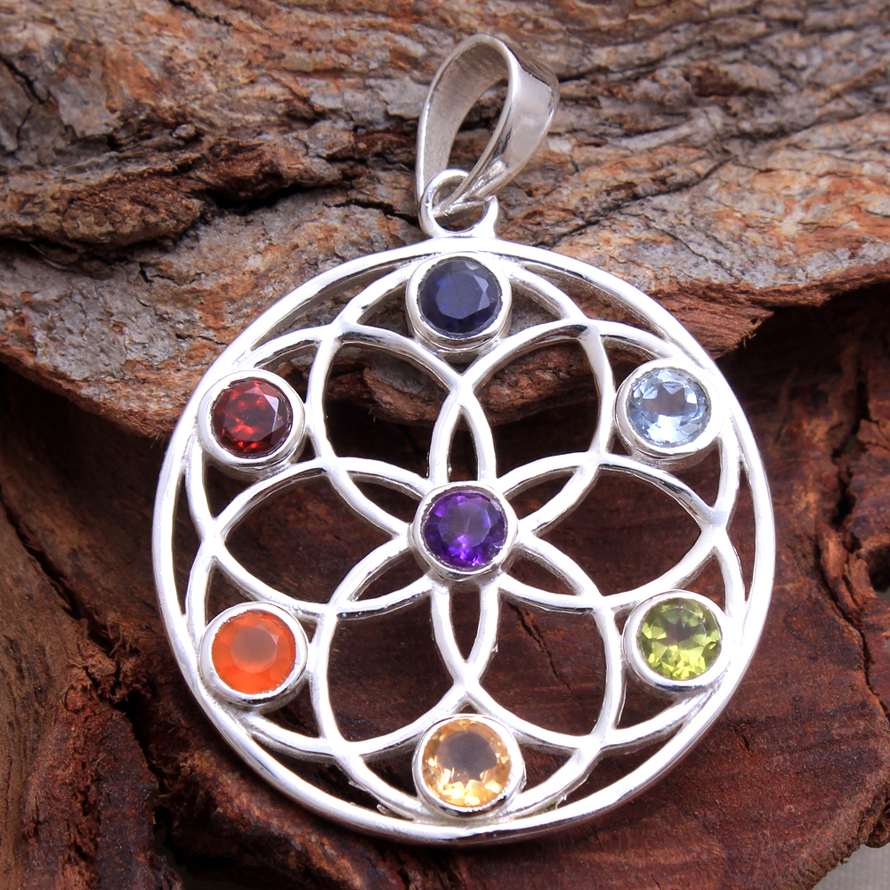 7stone Pendant Chakra Jewelry Round Gemstone