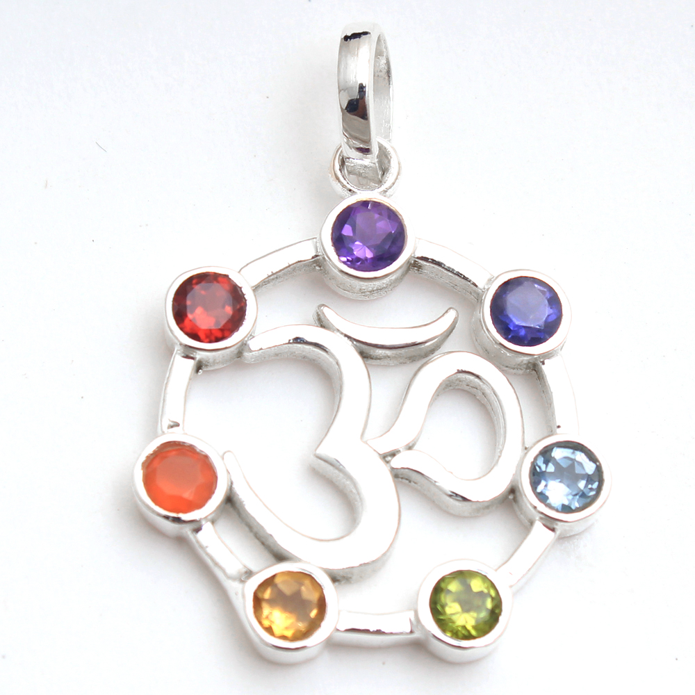 7stone Pendant Chakra Jewelry Om Design Pendant Round Gemstone