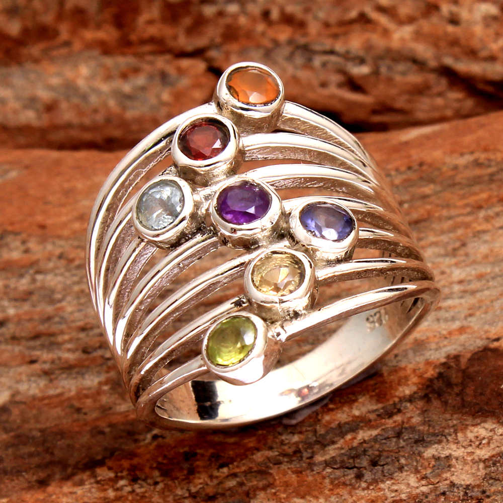 7 Stone Ring Chakra Jewelry Multi Gemstone Ring Round Gemstone