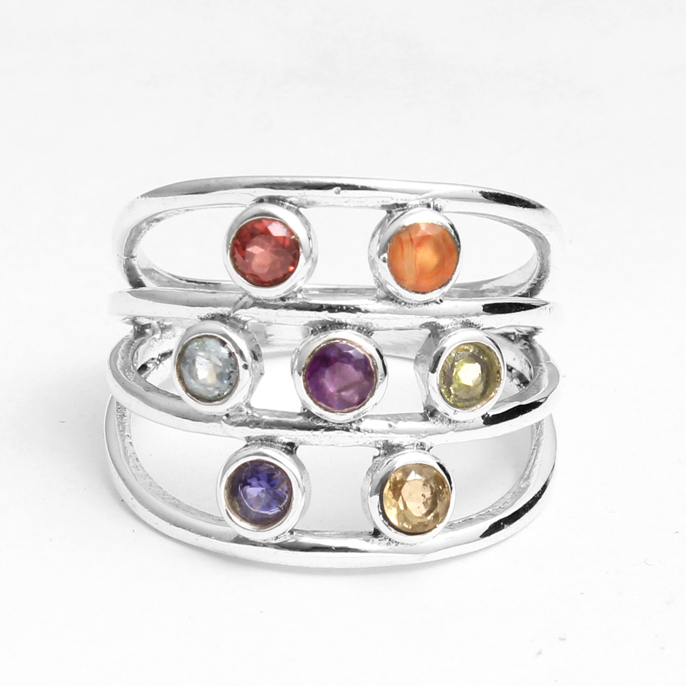 7 Stone Ring Chakra Jewelry Multi Gemstone Ring Round Gemstone