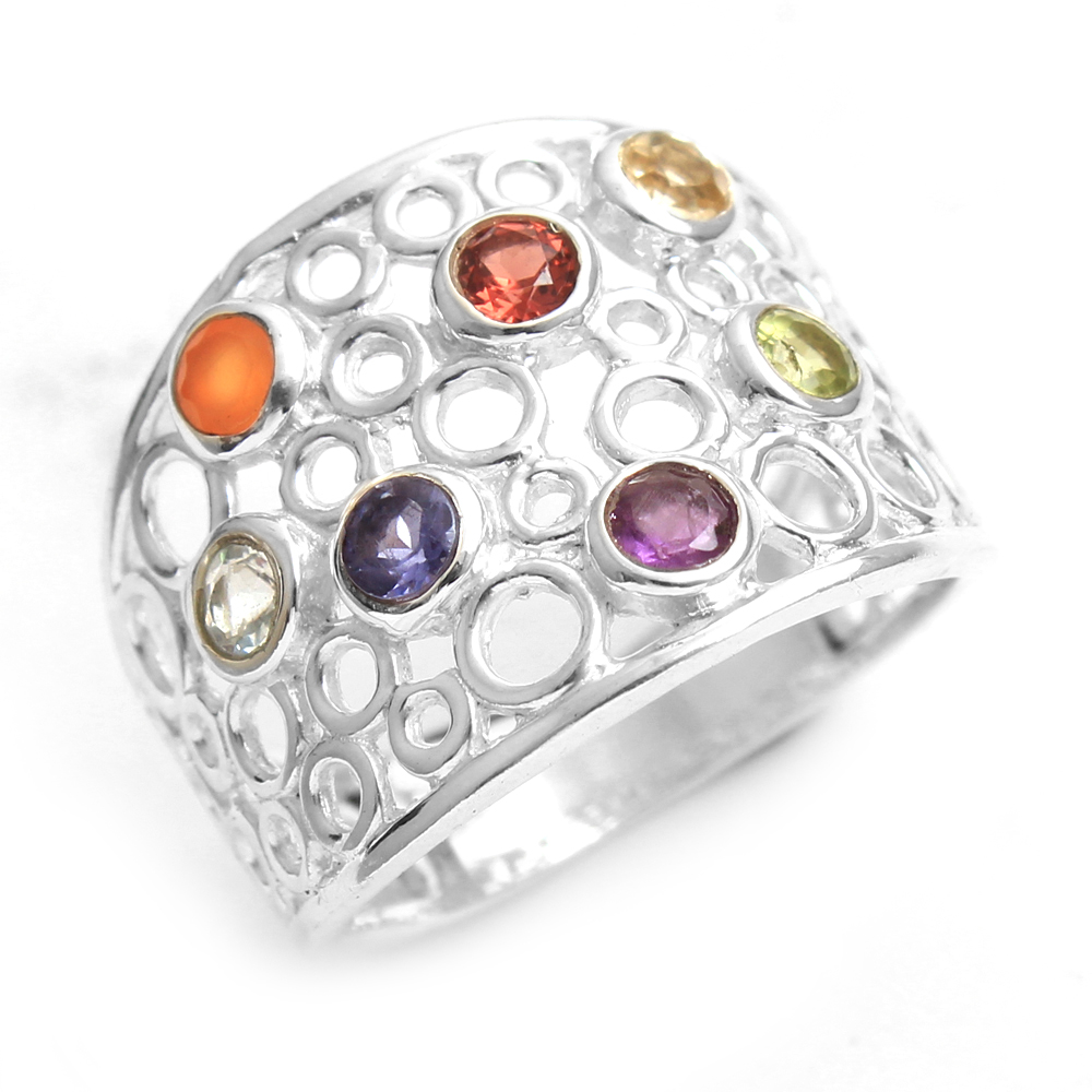 7 Stone Ring Chakra Jewelry Multi Gemstone Ring Round Gemstone