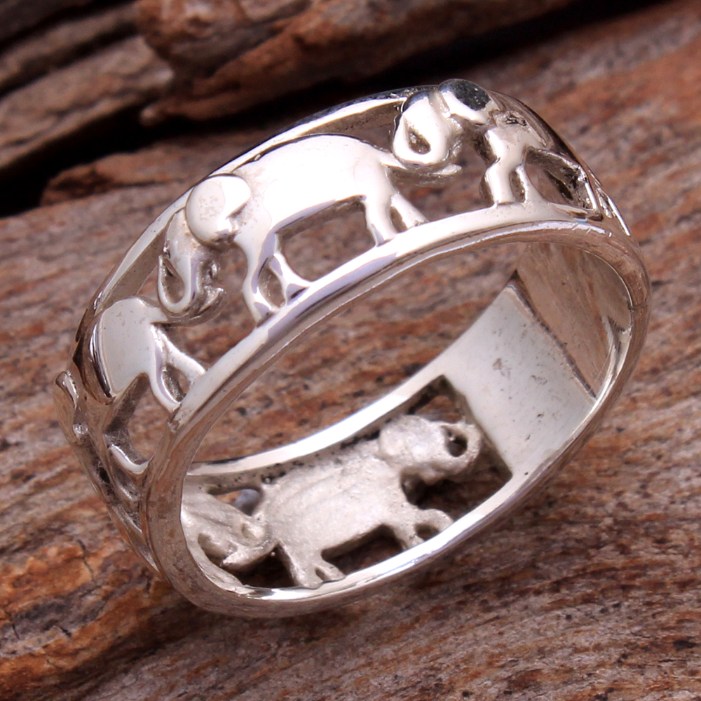 Artistic Ring Elephant Band Ring Silver Ring Statement Ring