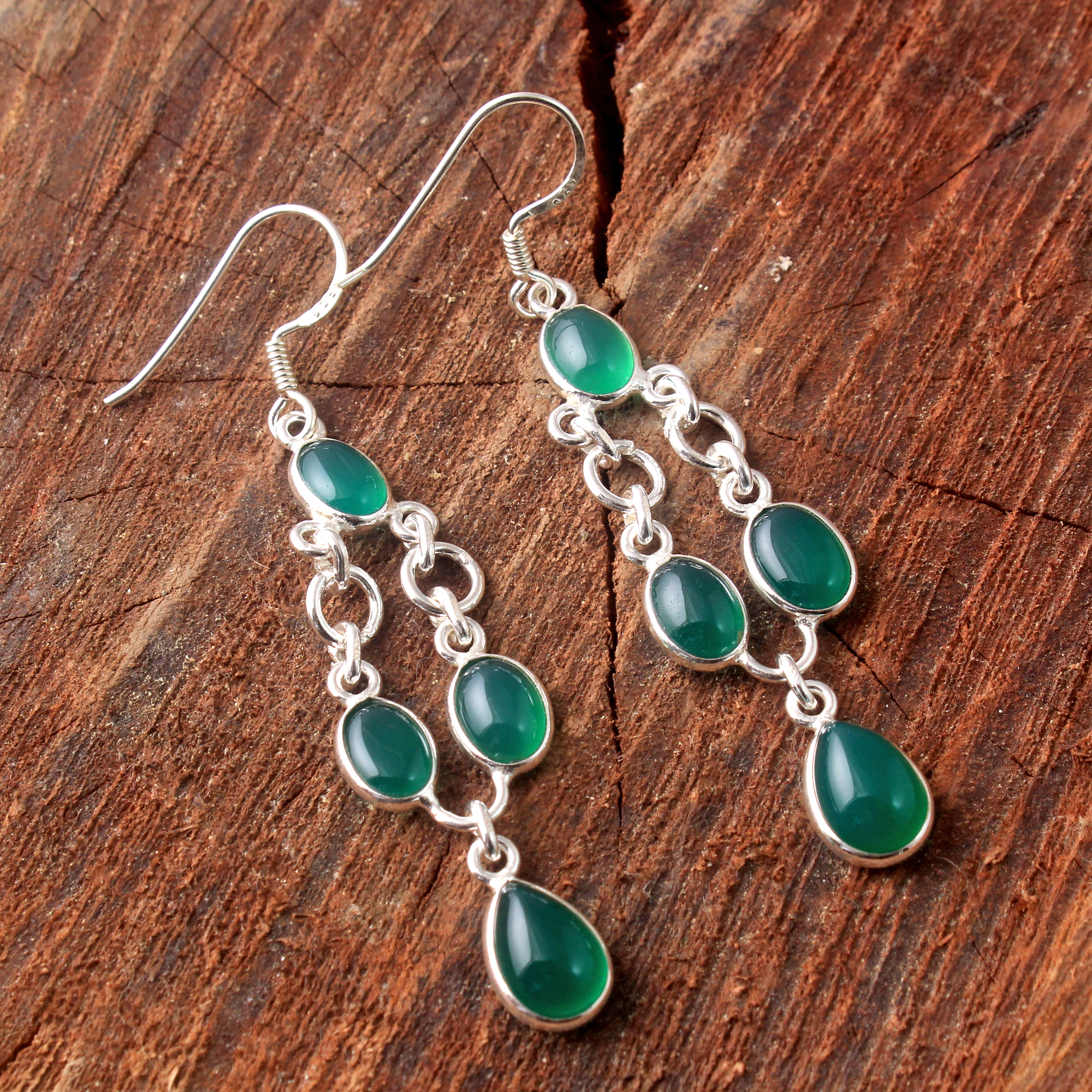 Bezel Setting Green Onyx Earring Oval Gemstone Pear Gemstone