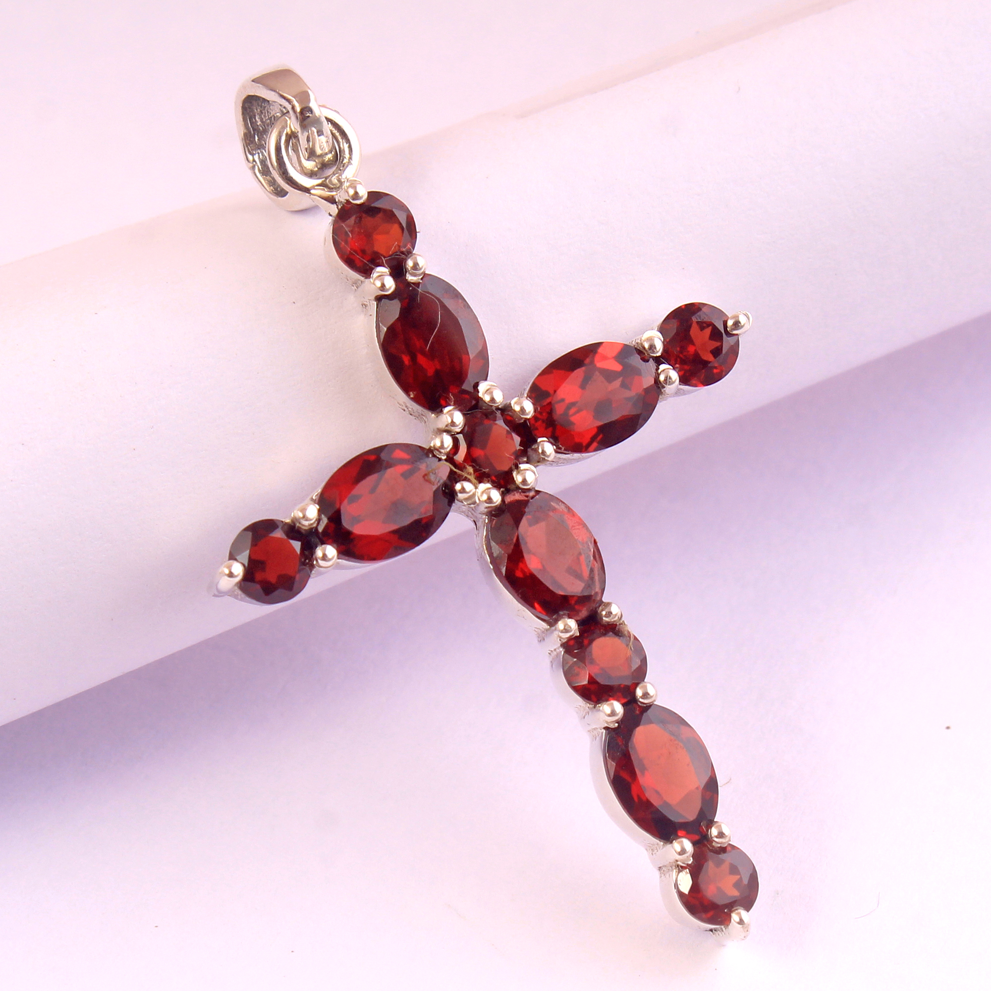 Cross Pendant Garnet Pendant Silver Charm