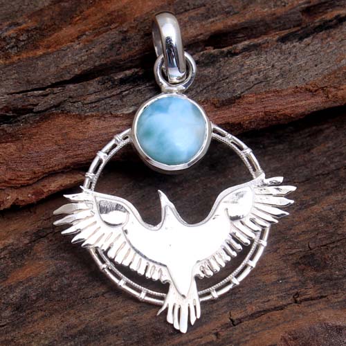 Bird Pendant Larimar Gemstone Round Gemstone