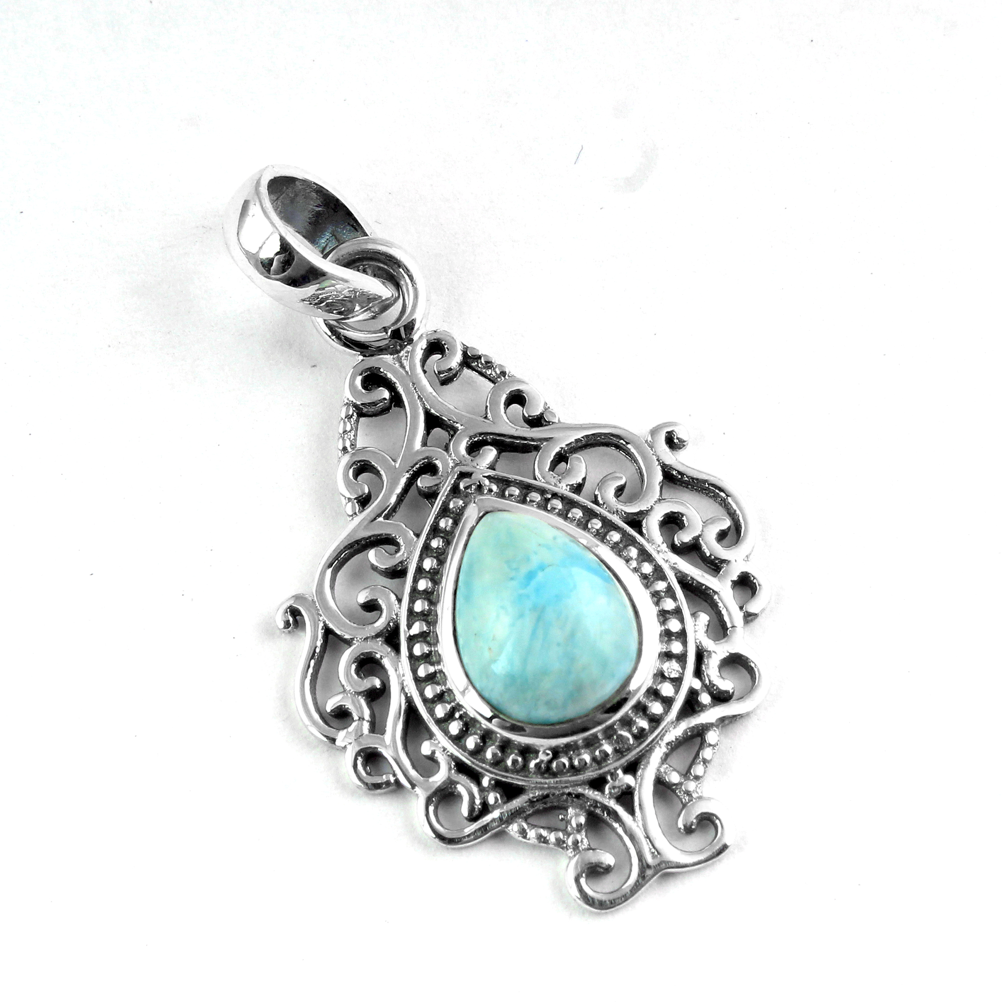 Handmade Jewelry Larimar Pendant Pear Gemstone Silver Pendant