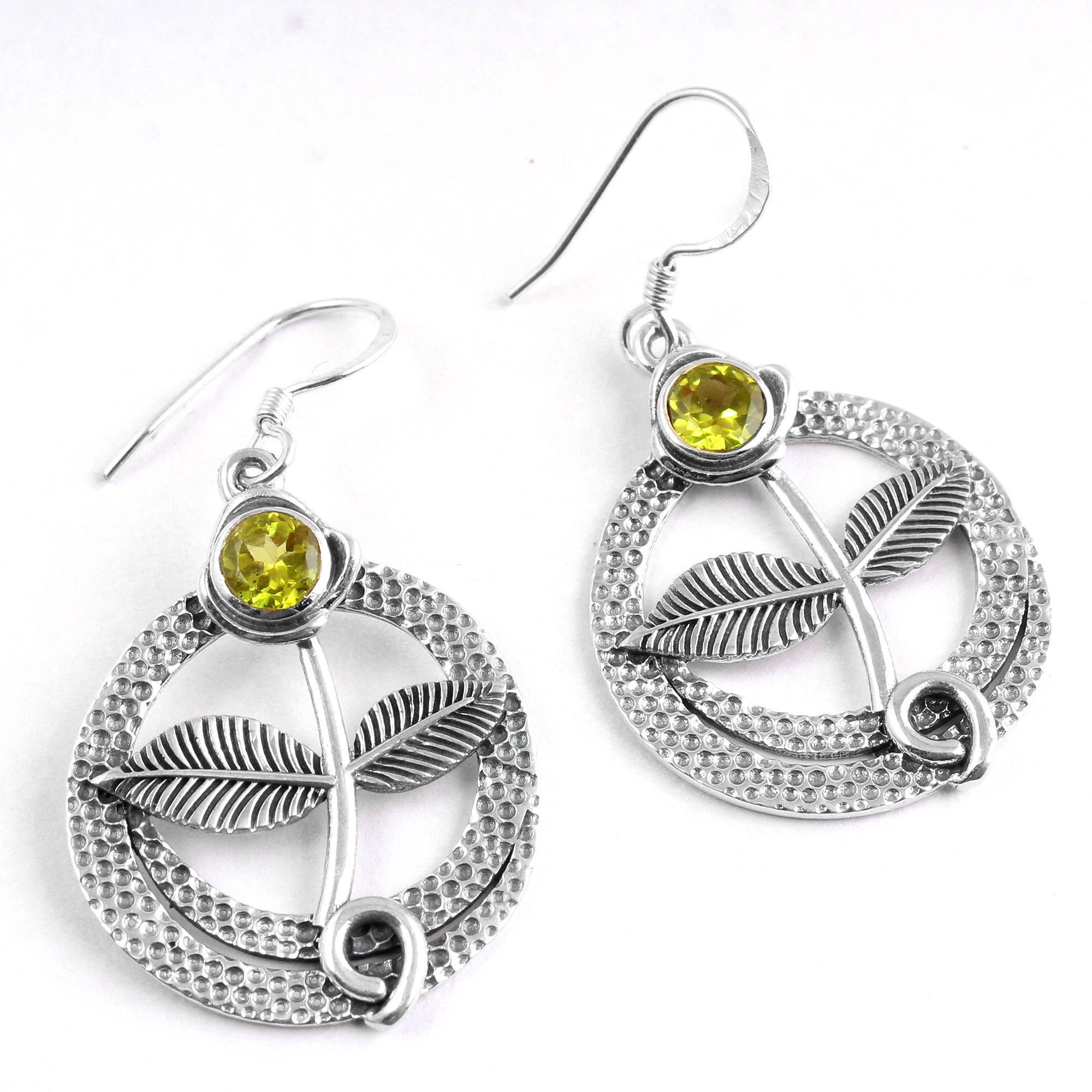 Dangle Earring Handmade Earring Peridot Gemstone Round Gemstone Silver Earring