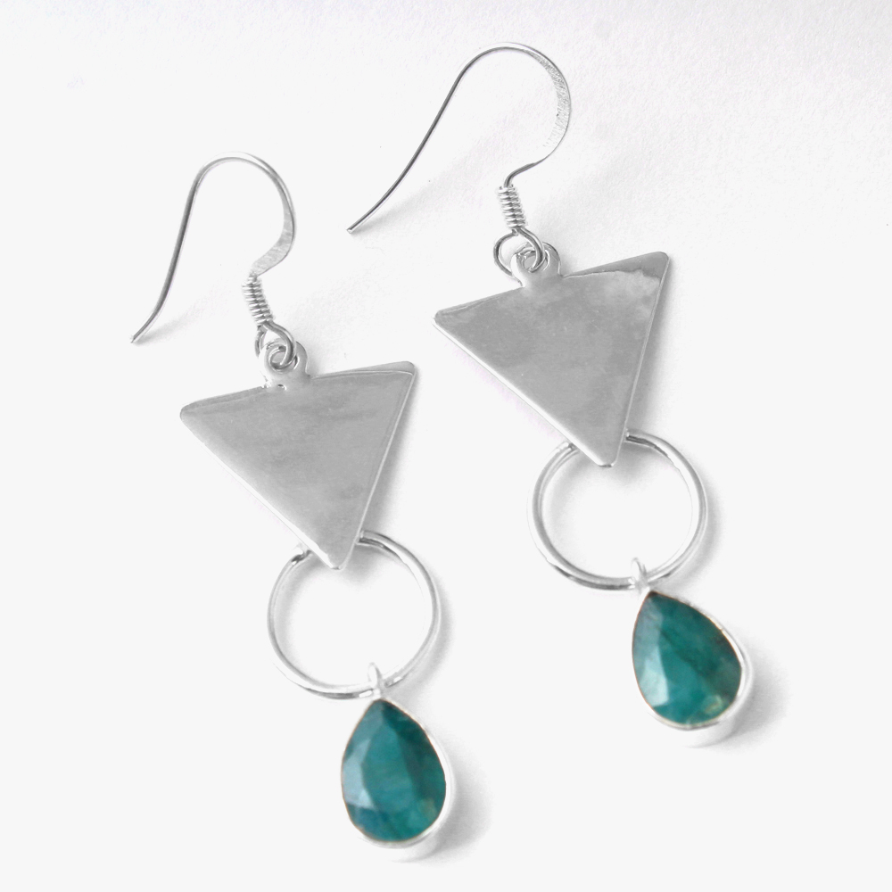 Emerald Gemstone Handmade Earring Pear Gemstone Silver Earring