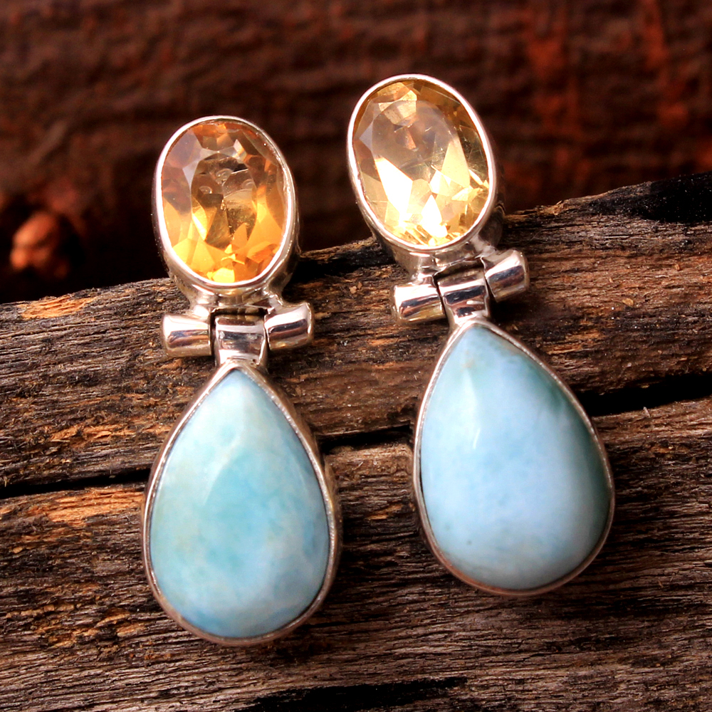 Citrine Earring Handmade Earring Larimar Earring Silver Earring