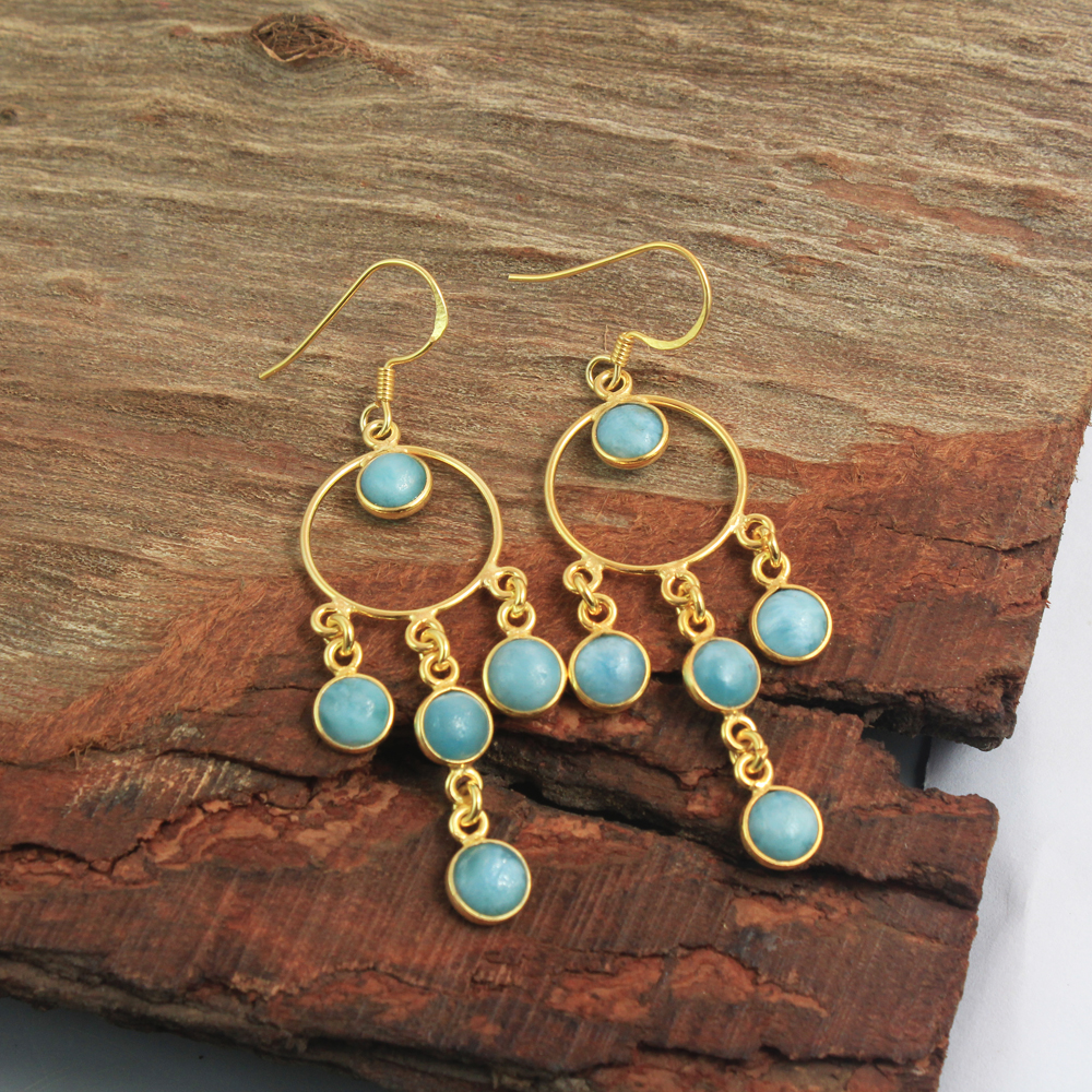 925 Sterling Silver Fashion Jewelry Handmade Earring Larimar Earring Silver Jewelry Women Jewelry Yellow Gold Plated