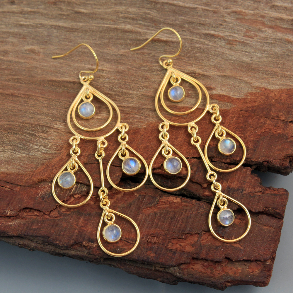 925 Sterling Silver Dangle Earring Moonstone Earring Silver Jewelry Statement Jewelry Women Jewelry Yellow Gold Plated