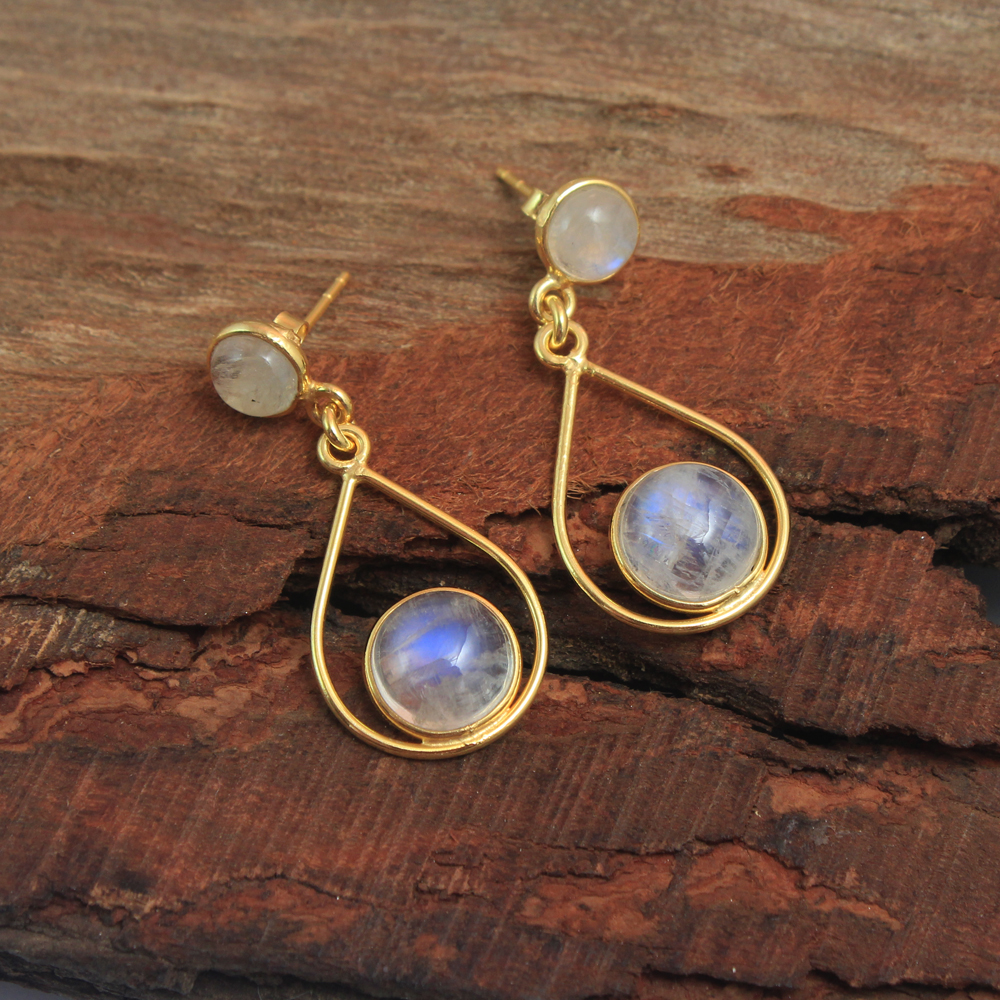 925 Sterling Silver Handmade Jewelry Moonstone Earring Silver Jewelry Statement Jewelry Women Earring Yellow Gold Plated