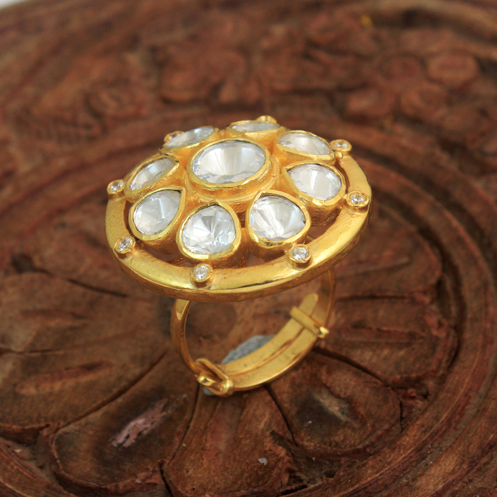 925 Silver Jewelry Adjustable Ring Kundan Polki Ring Weddding Ring Woman Ring