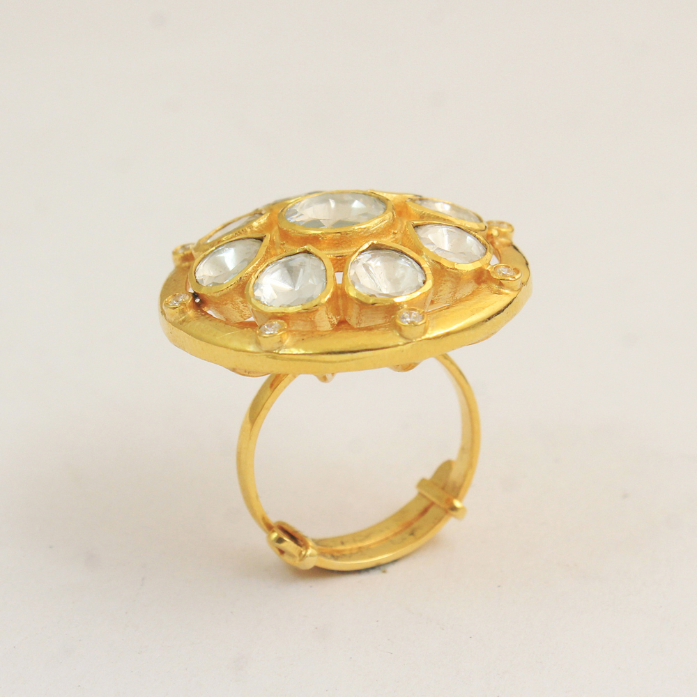 925 Silver Jewelry Adjustable Ring Kundan Polki Ring Weddding Ring Woman Ring