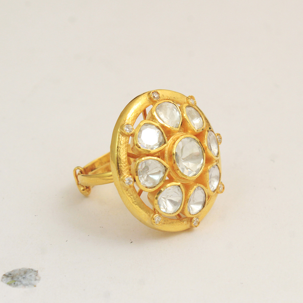 925 Silver Jewelry Adjustable Ring Kundan Polki Ring Weddding Ring Woman Ring