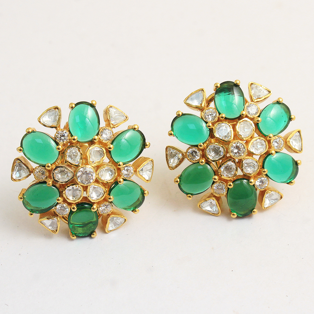 925 Sterling Jewelry Gift For Mom Gold Plated Indian Ethnic Jwellery Kundan Polki Jwellery Silver Jwellery STUD EARINGS Wedding Jwellery Woman Jwellery