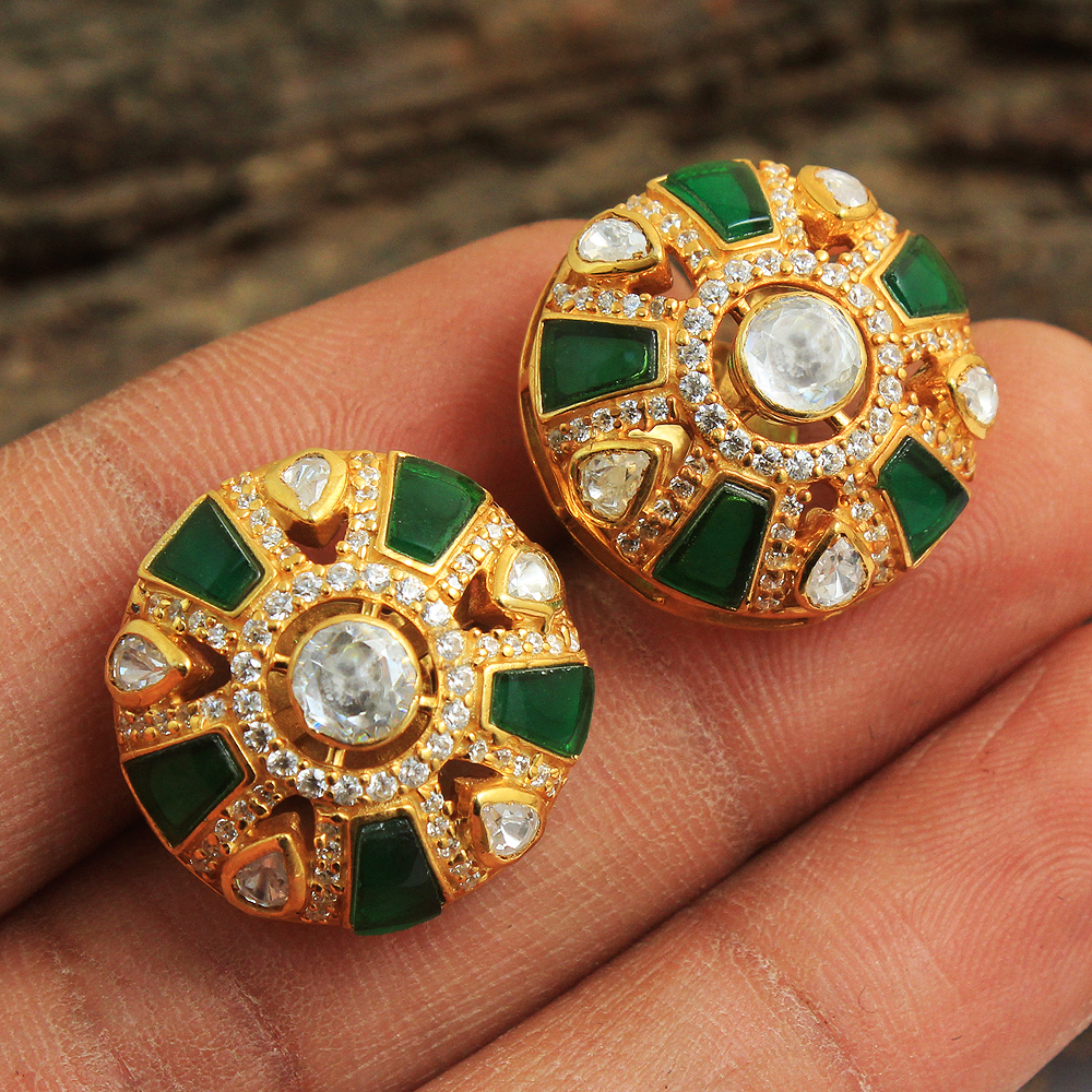 925 Sterling Jewelry Ethnic Jewelry Gift For Her Gold Plated Indian Kundan Jwellery Kundan Polki Jwellery Stud Earing Woman Jwellery