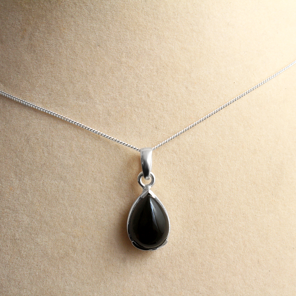 Black Onyx Necklace Natural Gemstone Necklace Silver Jewelry Silver Necklace Women Jewelry