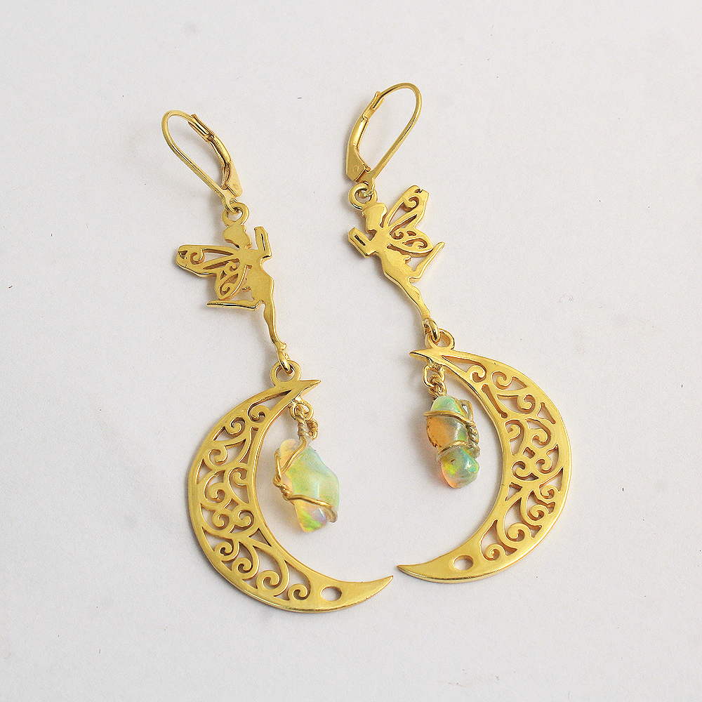 Fairy On Moon Fashion Jewelry Gold Plated Handmade Earring Leverback Lock Earring Silver Charm Jewelry Women Jewelry