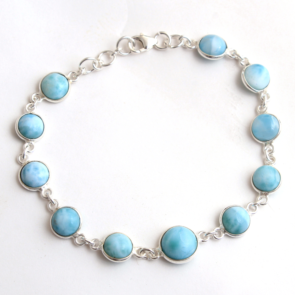 Blue Larimar Christmas Gift Fine Jewelry Gifts For Her Natural Larimar Silver Bracelet Wedding Jewelry Women Bracelet