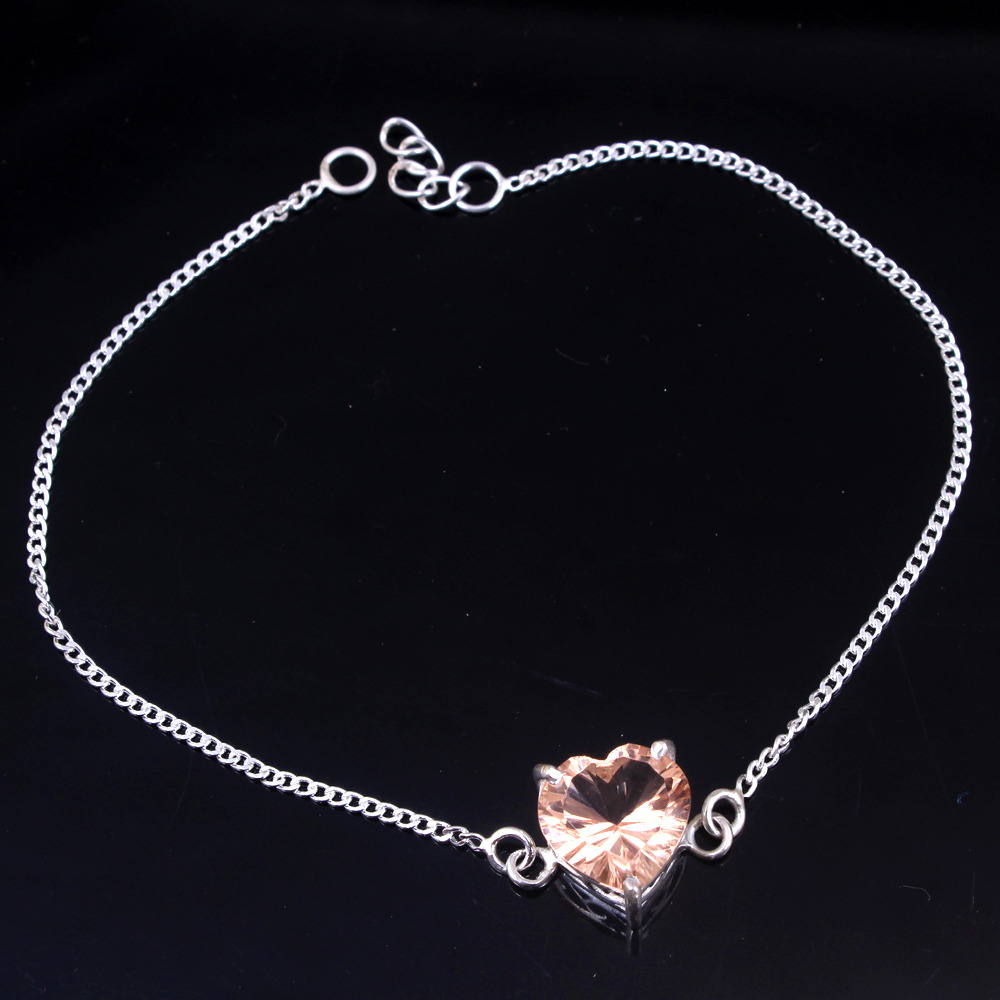 Gemstone Jewelry Gifts For Her Handmade Jewelr Heart Pendant Morganite Bracelet Nano Sapphire Bracelet Silver Chain Bracelet Silver Charm Bracelet