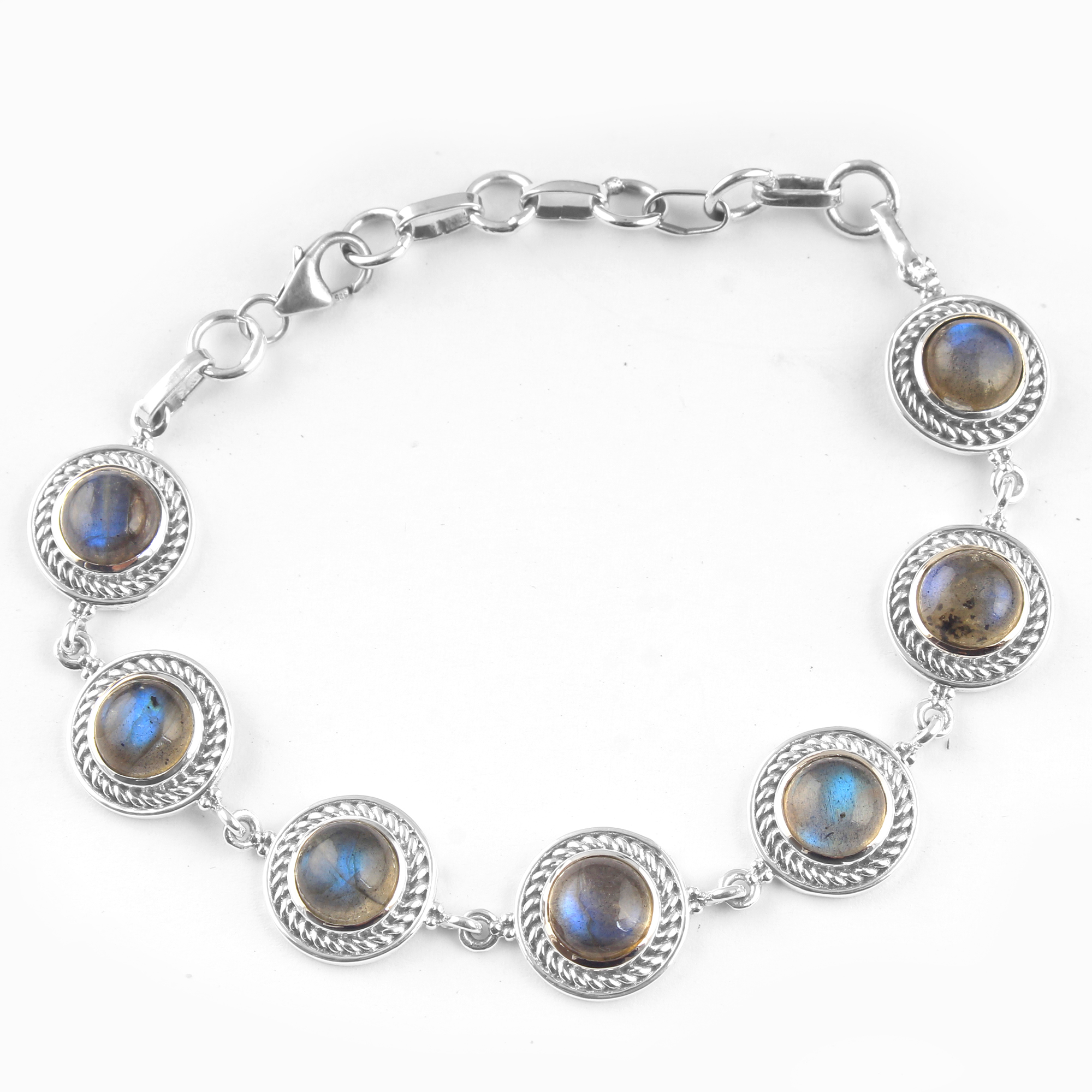 7 Stone Bracelet Gemstone Bracelet Labradorite Bracelet Silver Bracelet