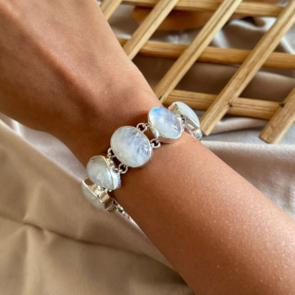 Fashion Jewelry Handmade Jewelry Moonstone Bracelet Natural Gemstone Natural Moonstone Solid Bracelet Statement Jewelry