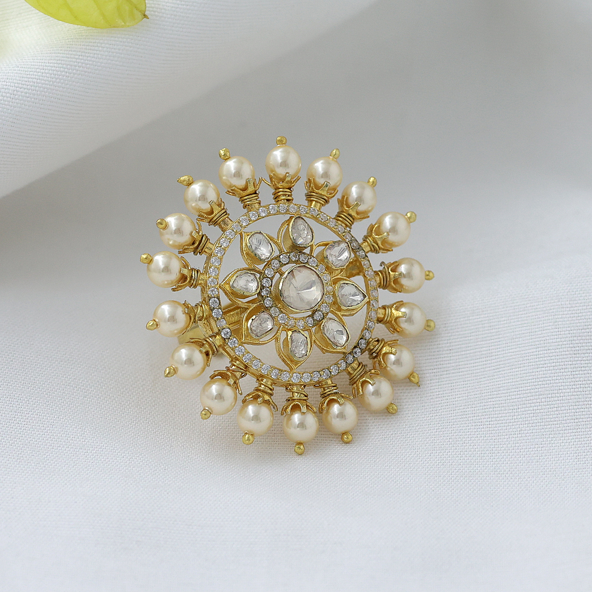 925 Sterling Silver Adjustable Ring Anniversary Gift Artistic Ring Gift For Her Gold Plated Jewelry Handmade Ring Indian Ethnic Jewelry Indian Kundan Jewelry Indian Kundan Polki Ring Kundan Polki Jewelry Weddding Ring Woman Ring