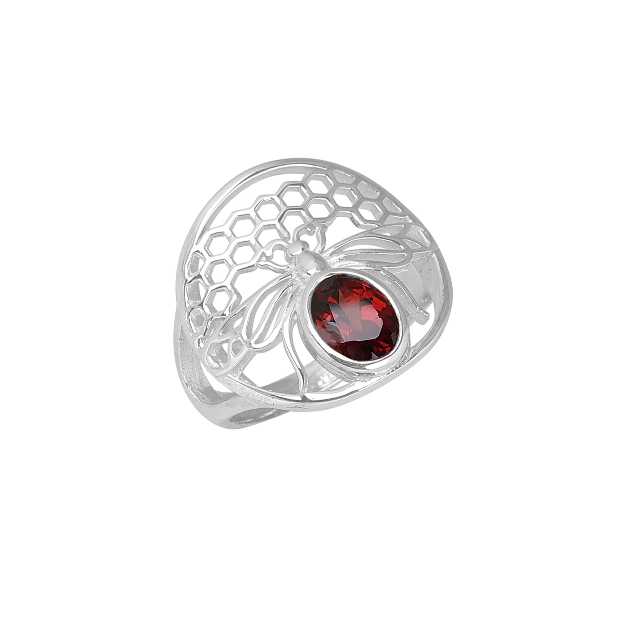925 Sterling Silver Anniversary Gift Birthday Gift Christmas Gift Garnet Ring Gemstone Ring Gifts For Her Graduation Gift Handmade Jewelry Handmade Ring Honey Bee Ring Silver  Ring Unisex Jewelry Valentines Gift Women Jewelry Women Ring