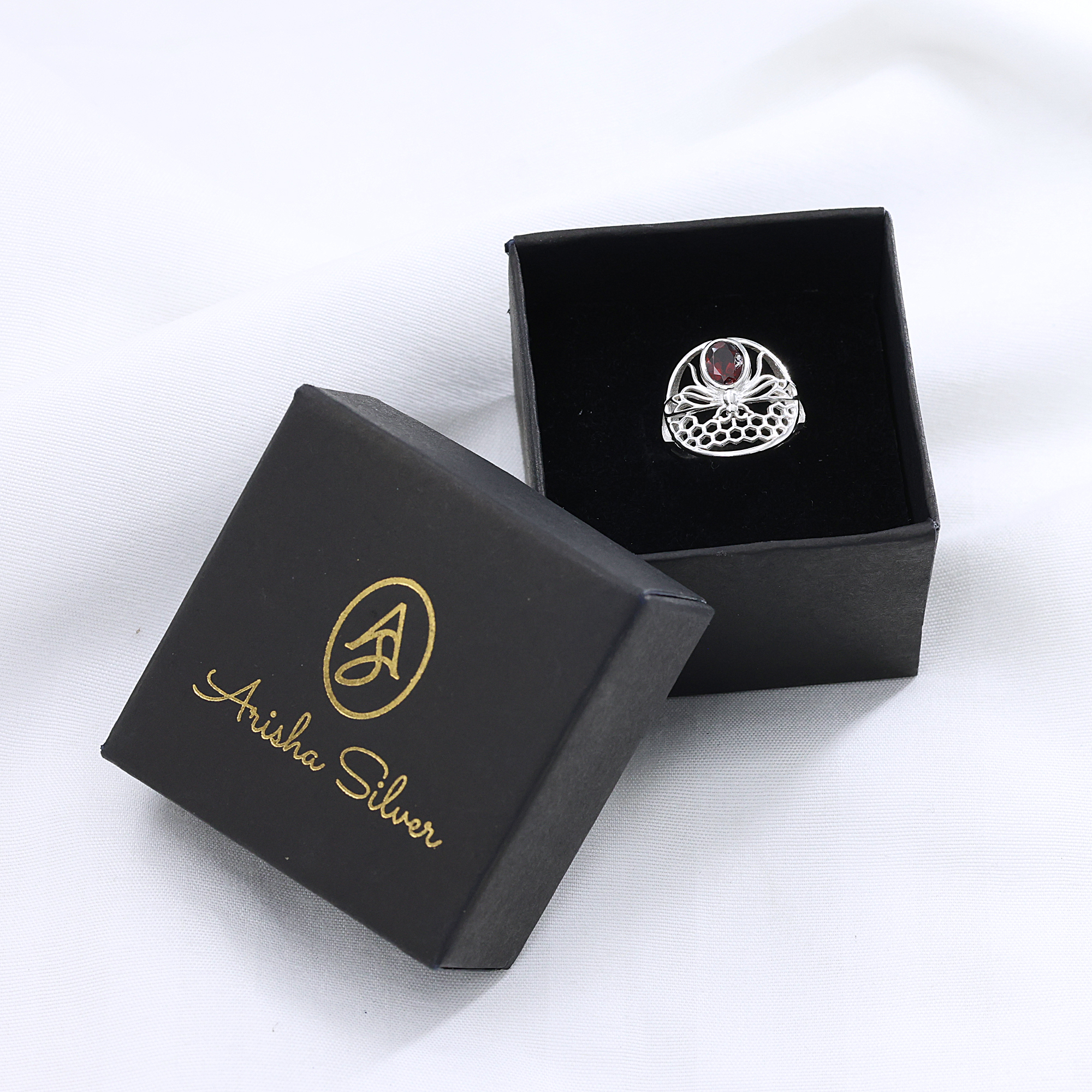 925 Sterling Silver Anniversary Gift Birthday Gift Christmas Gift Garnet Ring Gemstone Ring Gifts For Her Graduation Gift Handmade Jewelry Handmade Ring Honey Bee Ring Silver  Ring Unisex Jewelry Valentines Gift Women Jewelry Women Ring