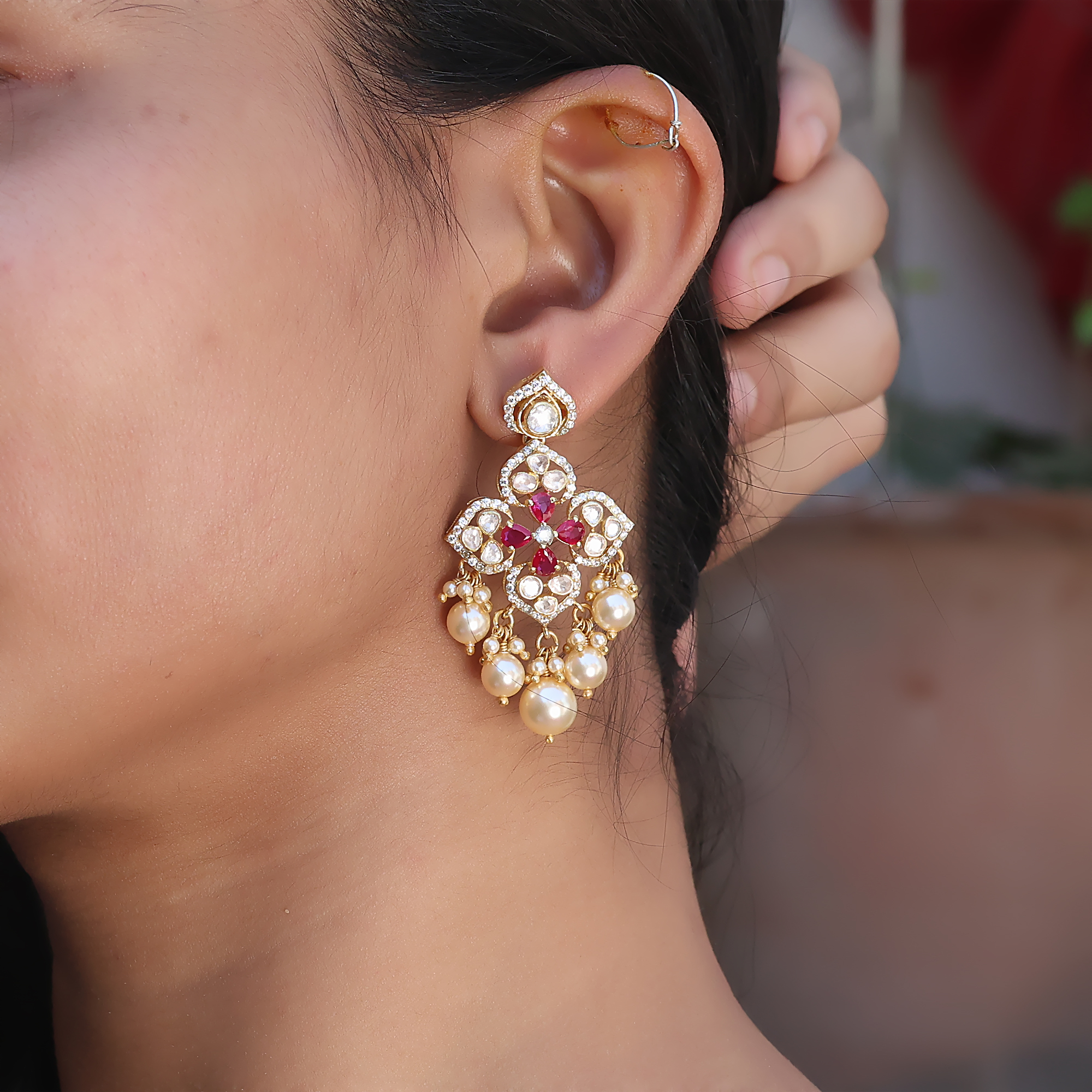 925 Sterling Silver Anniversary Gift Engagement Gift Gifts For Her Handmade Earring Handmade Jewelry Indian Kundan Jewelry Kundan Polki Earring Moissanite Earring Moissanite Jewelry Silver Earring Valentines Gift Wedding Gift Wedding Jewelry Woman Jewelry Women Earring