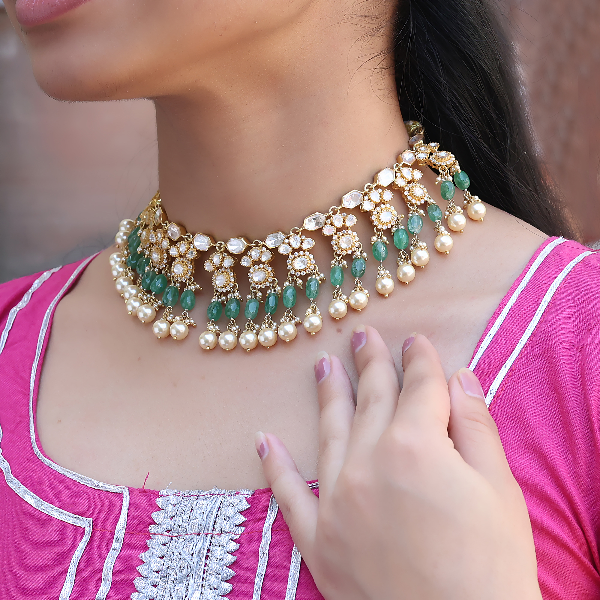 925 Sterling Silver Anniversary Gift Birthday Gift Engagement Gift Gold Plated Jewelry Handmade Jewelry Indian Ethnic Jewelry Indian Kundan Jewelry Kundan Polki Jewelry Kundan Polki Neckless Moissanite Necklace Necklace Set Silver Jewelry Valentines Gift Wedding Jewelry
