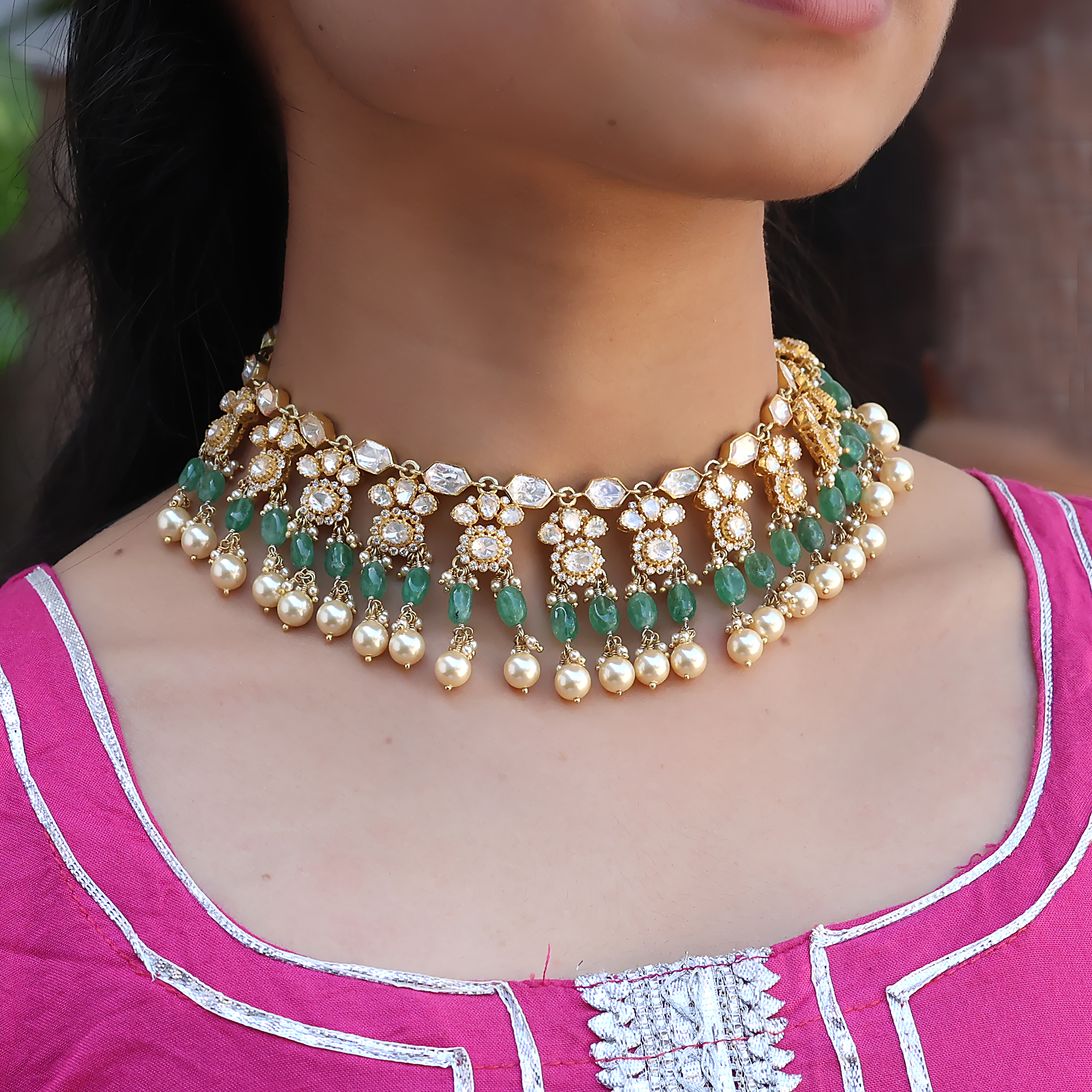 925 Sterling Silver Anniversary Gift Birthday Gift Engagement Gift Gold Plated Jewelry Handmade Jewelry Indian Ethnic Jewelry Indian Kundan Jewelry Kundan Polki Jewelry Kundan Polki Neckless Moissanite Necklace Necklace Set Silver Jewelry Valentines Gift Wedding Jewelry