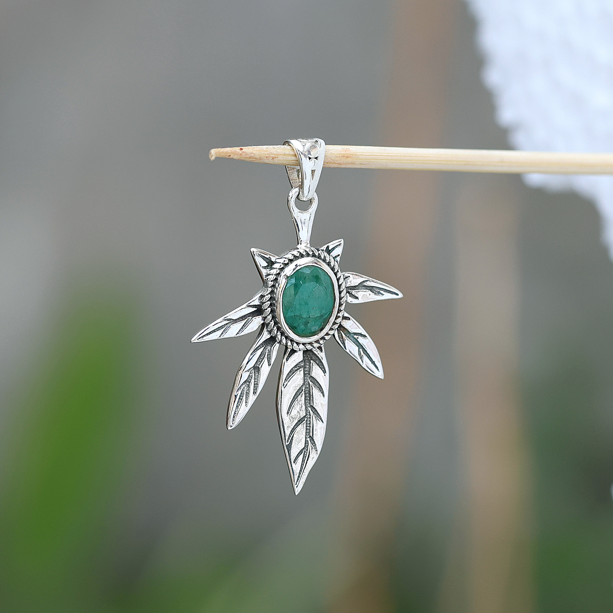 925 Sterling Silver Anniversary Gift Birthday Gift Birthstone Jewelry Christmas Gift Emerald Pendant Gemstone Pendant Gift For Her Palm Leaf Pendant Silver Jewelry Silver Pendent Tree Of Life Pendant Women Jewelry Women Pendant