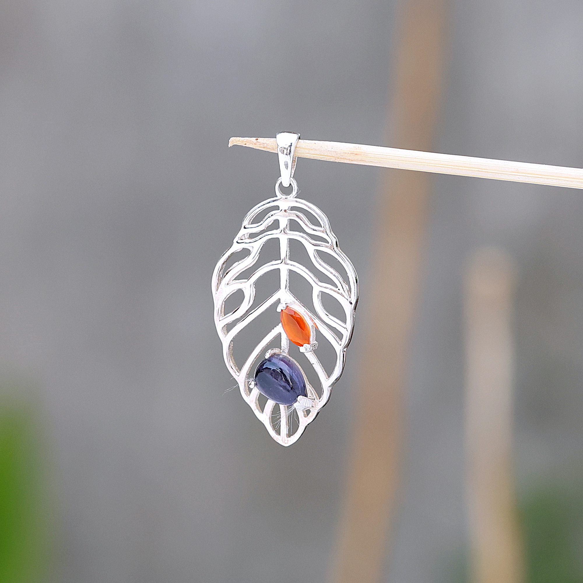 925 Sterling Silver Anniversary Gift Birthday Gift Birthstone Jewelry Carnelian Pendant Gemstone Pendant Gift For Her Handmade Jewelry Handmade Pendant Iolite Pendant Palm Leaf Pendant Silver Jewelry Silver Pendent Tree Of Life Pendant Valentines Gift