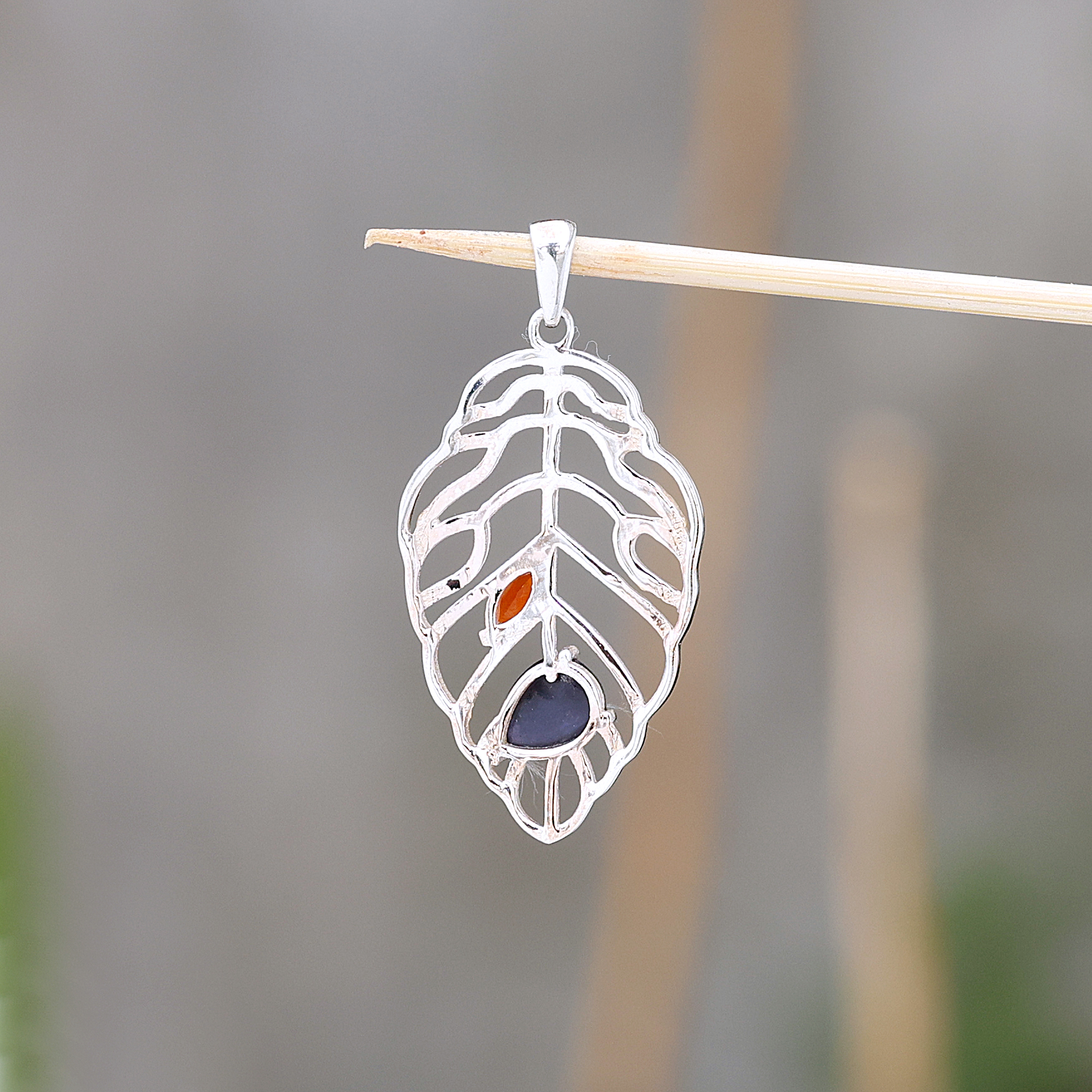 925 Sterling Silver Anniversary Gift Birthday Gift Birthstone Jewelry Carnelian Pendant Gemstone Pendant Gift For Her Handmade Jewelry Handmade Pendant Iolite Pendant Palm Leaf Pendant Silver Jewelry Silver Pendent Tree Of Life Pendant Valentines Gift