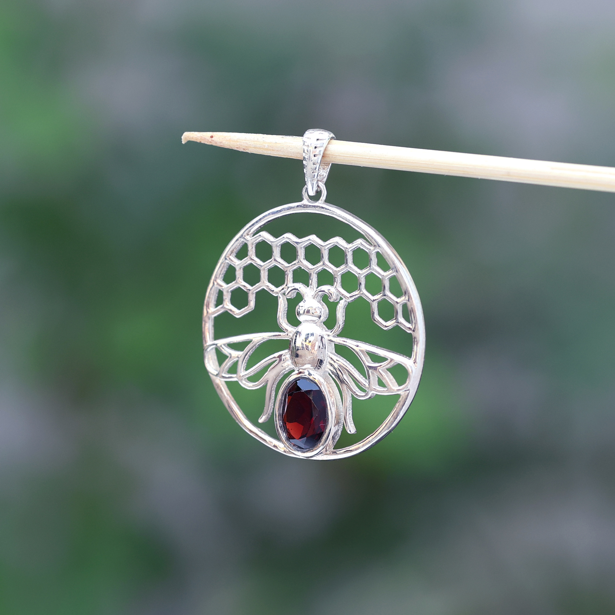 925 Sterling Silver Animal Jewelry Anniversary Gift Birthday Gift Garnet Pendant Gemstone Pendant Gift For Her Graduation Gift Handmade Jewelry Handmade Pendant Honey Bee Pendant Silver Jewelry Silver Pendent Unisex Jewelry Unisex Pendant Women Jewelry Women Pendant