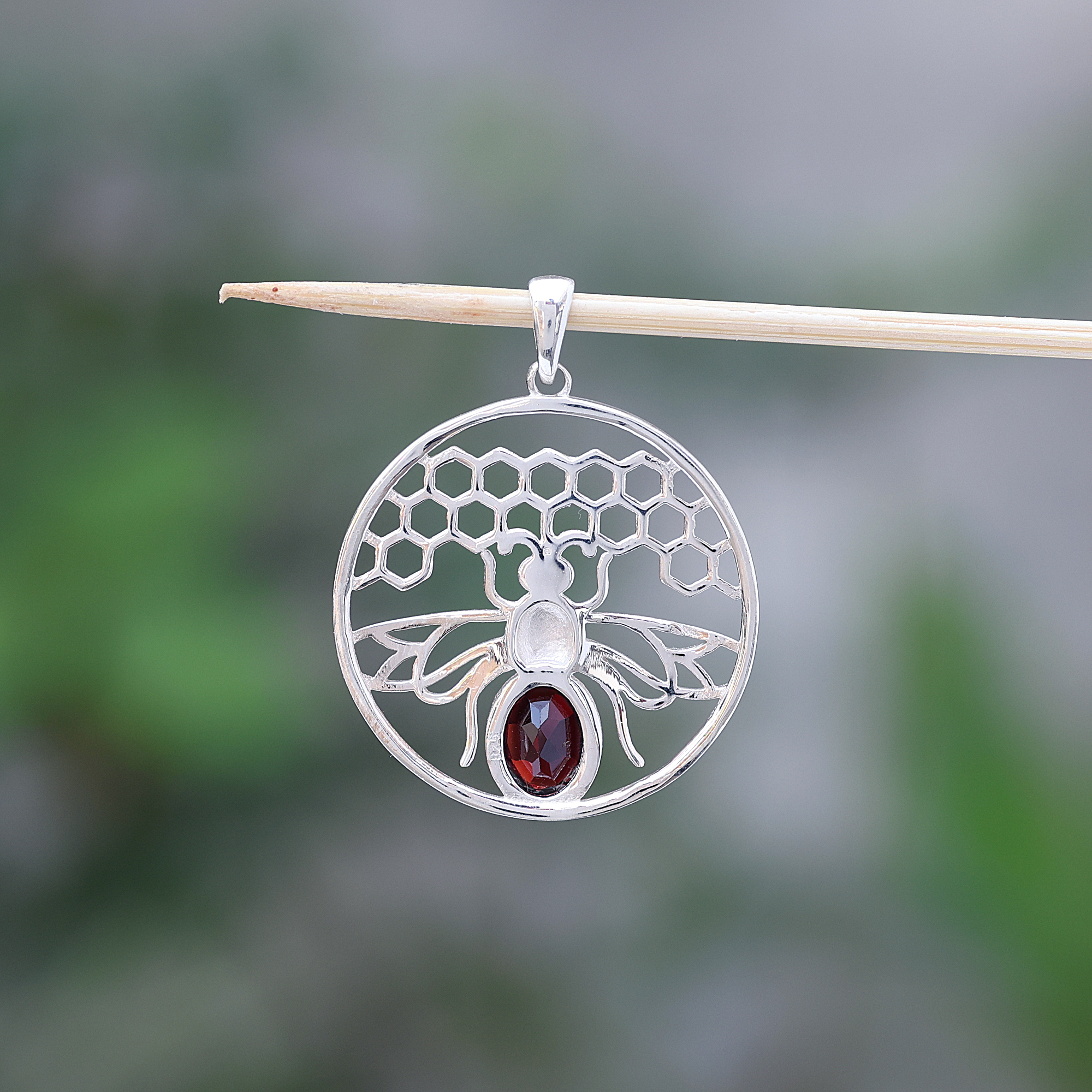 925 Sterling Silver Animal Jewelry Anniversary Gift Birthday Gift Garnet Pendant Gemstone Pendant Gift For Her Graduation Gift Handmade Jewelry Handmade Pendant Honey Bee Pendant Silver Jewelry Silver Pendent Unisex Jewelry Unisex Pendant Women Jewelry Women Pendant