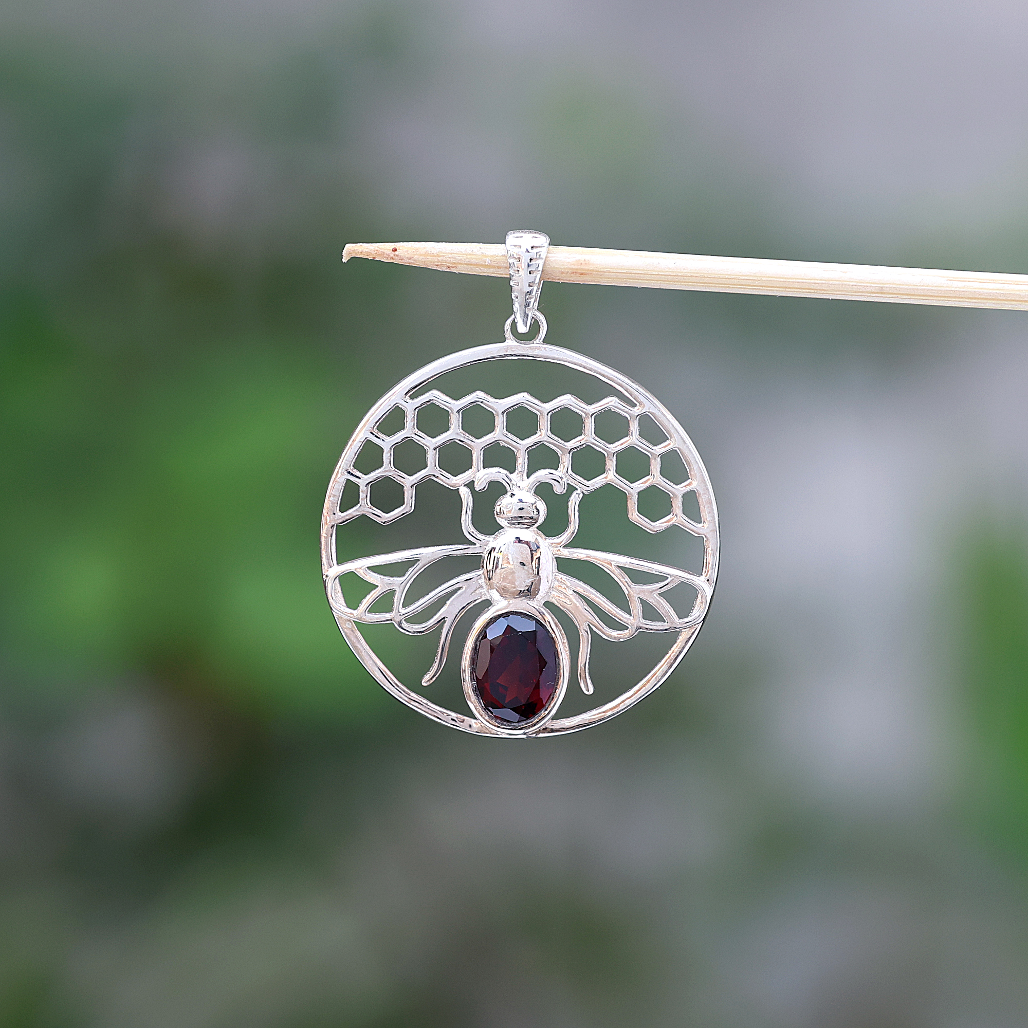 925 Sterling Silver Animal Jewelry Anniversary Gift Birthday Gift Garnet Pendant Gemstone Pendant Gift For Her Graduation Gift Handmade Jewelry Handmade Pendant Honey Bee Pendant Silver Jewelry Silver Pendent Unisex Jewelry Unisex Pendant Women Jewelry Women Pendant