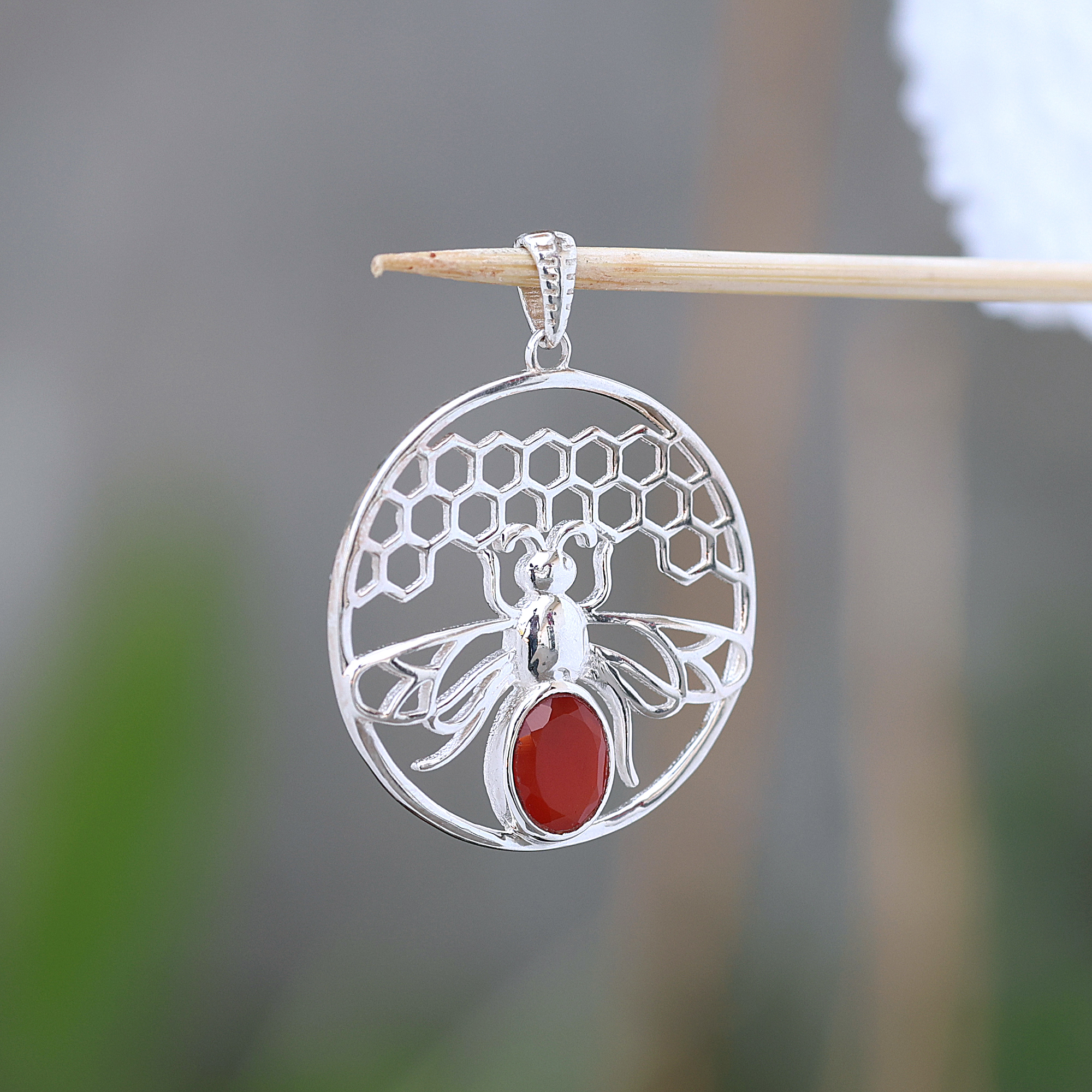 925 Sterling Silver Animal Jewelry Anniversary Gift Birthday Gift Birthstone Jewelry Carnelian Pendant Easter Gift Gemstone Pendant Gift For Her Graduation Gift Handmade Jewelry Handmade Pendant Honey Bee Pendant Jewelry For Sale Silver Jewelry Silver Pendent Unisex Jewelry Women Jewelry Women Pendant