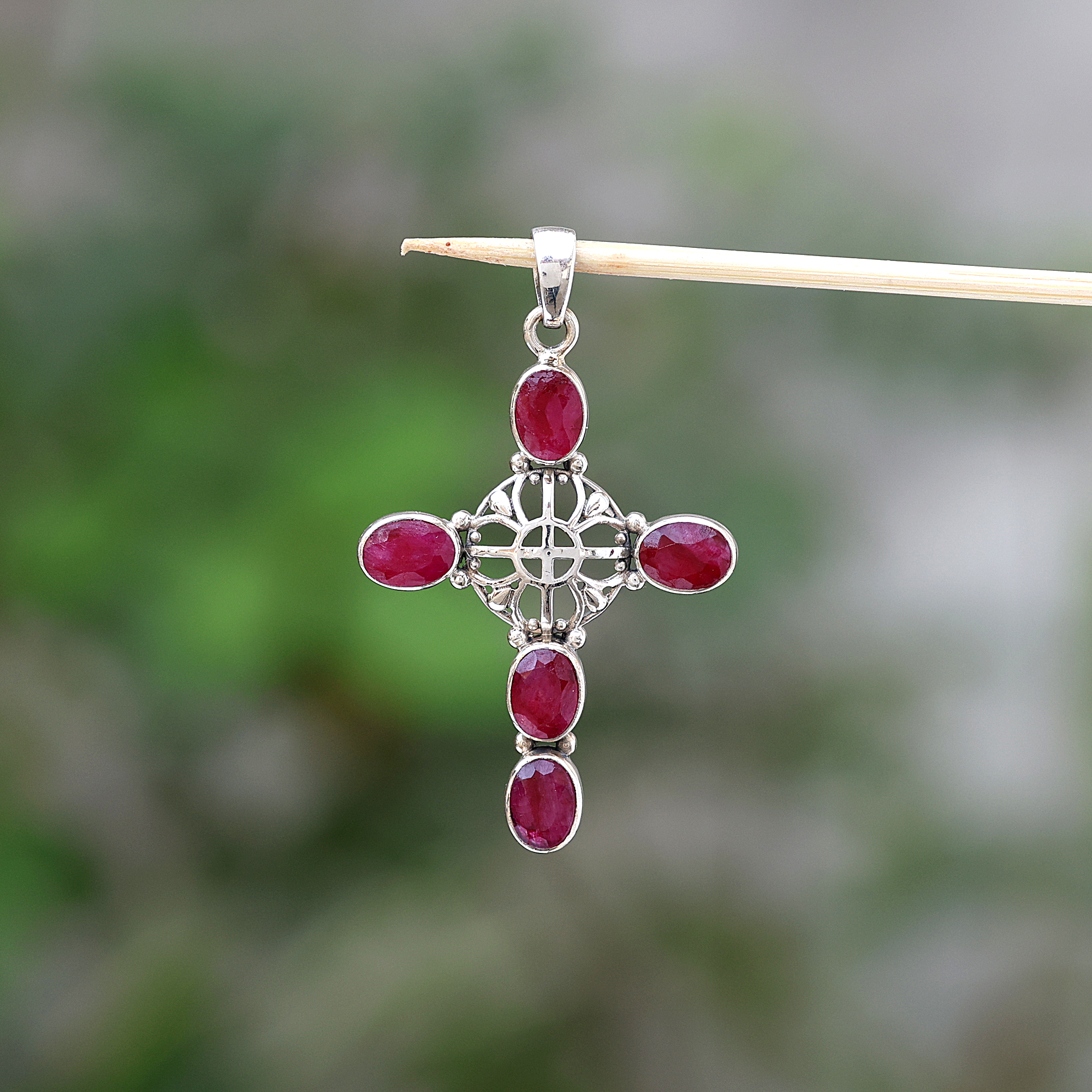 925 Sterling Silver Anniversary Gift Birthday Gift Birthstone Jewelry Christmas Gift Cross Pendant Easter Gift Gemstone Pendant Gift For Her Graduation Gift Handmade Jewelry Handmade Pendant Jewelry For Sale Kashmir Ruby Pendant Silver Jewelry Silver Pendant Spiritual Pendant Unisex Pendant Women Jewelry