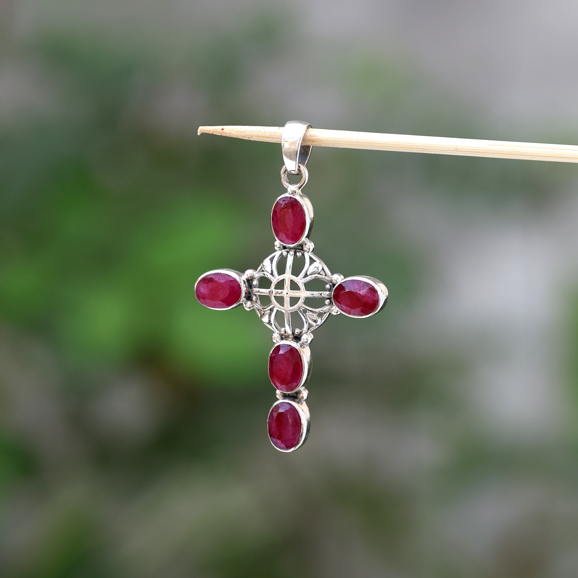 925 Sterling Silver Anniversary Gift Birthday Gift Birthstone Jewelry Christmas Gift Cross Pendant Easter Gift Gemstone Pendant Gift For Her Graduation Gift Handmade Jewelry Handmade Pendant Jewelry For Sale Kashmir Ruby Pendant Silver Jewelry Silver Pendant Spiritual Pendant Unisex Pendant Women Jewelry